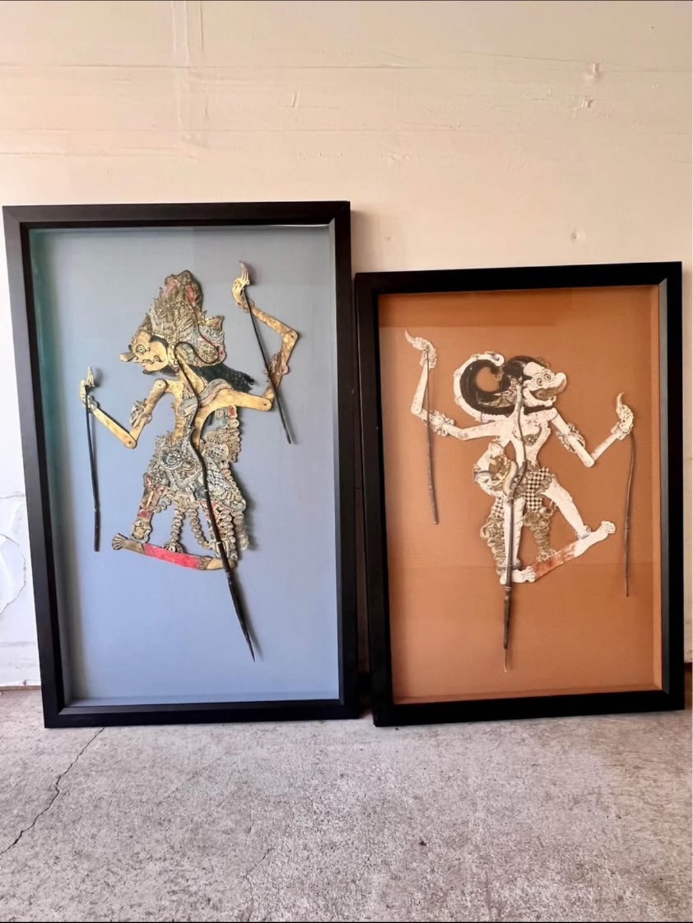 Framed Traditional Shadow Puppet Wall Art - Blue and Tan Backgrounds